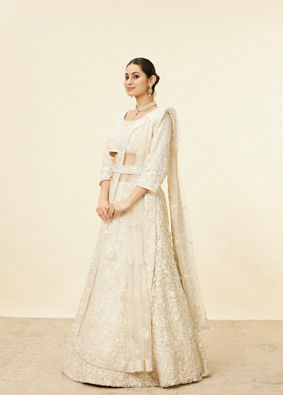 Daisy Cream Floral Embroidered Sequinned Lehenga image number 2
